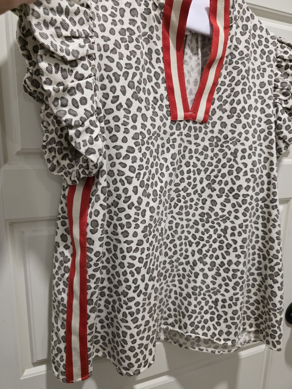 Cream Leopard Print Top with Red Stripe Accent